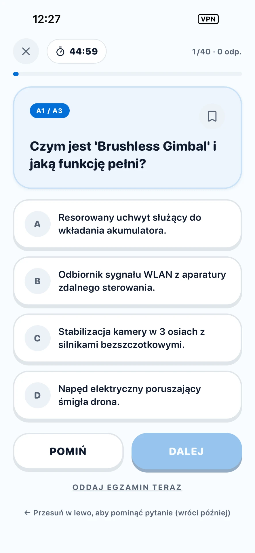 Zrzut ekranu aplikacji DroneAce