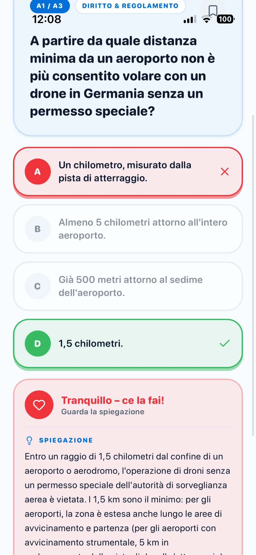 Screenshot dell'app DroneAce