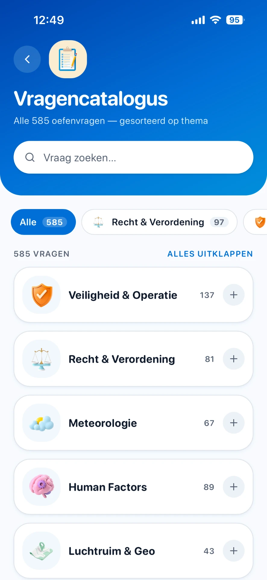 Screenshot van de DroneAce app