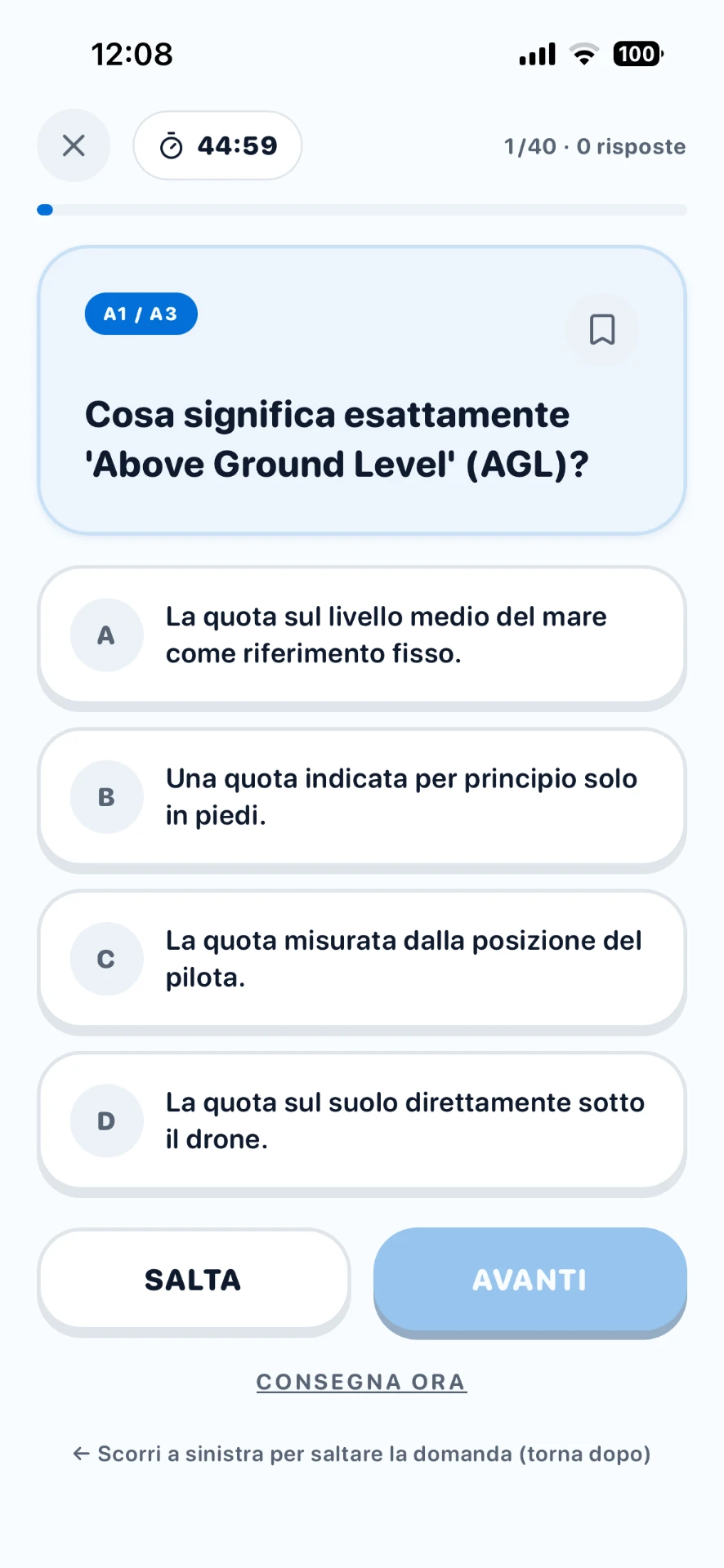 Screenshot dell'app DroneAce