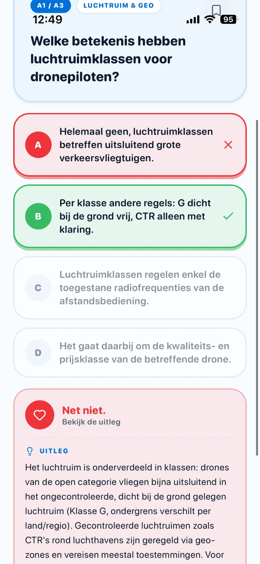 Screenshot van de DroneAce app