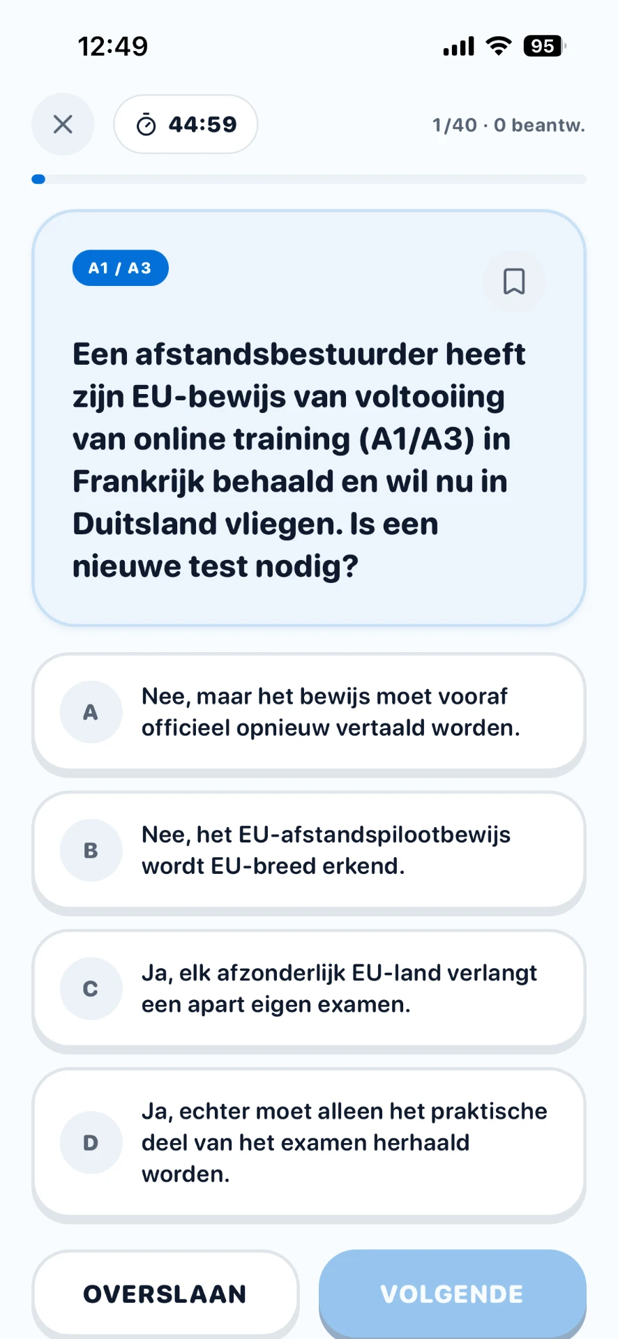 Screenshot van de DroneAce app